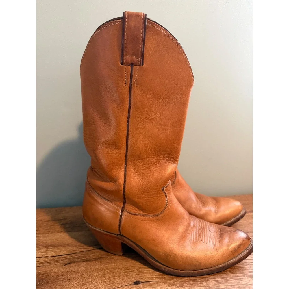 Justin Men's Size 9 EE #1106 Mulehide Tan Leather Cowboy Boots USA Made Vintage - Picture 3 of 15